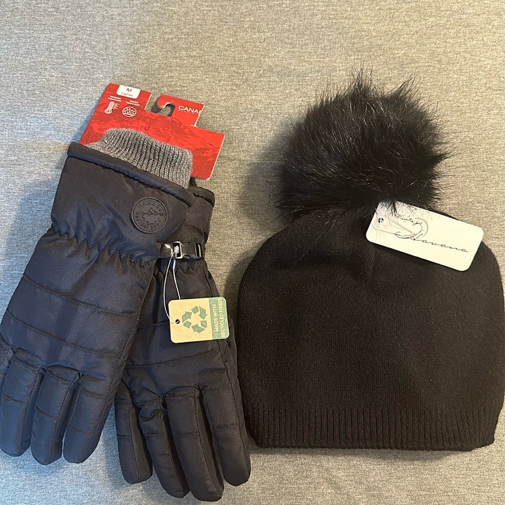 Canada Weather Gear gloves and Vintage Havana beanie